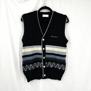 Vintage Tino Cosma Italian made sweater vest striped black blue grandpa 100 M L